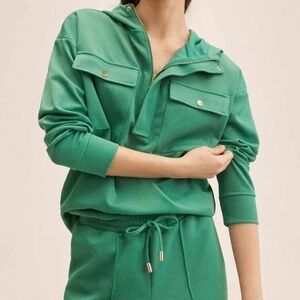MNG Mango Hoodie & Trousers Set – Sage Green, Recycled Fabric, Size M
